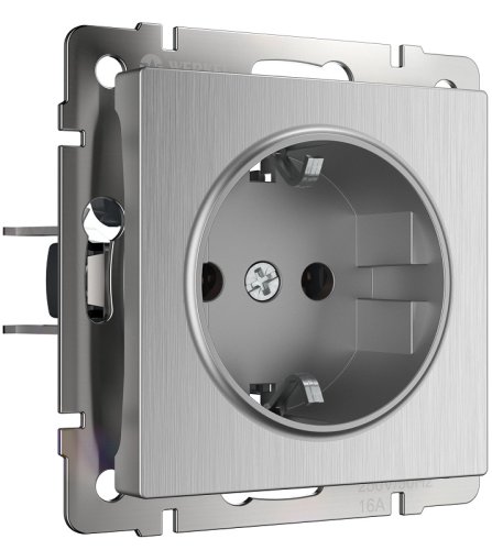 Розетка с заземлением без рамки Werkel 1-м. серебряный рифленый фото Розетка с заземлением без рамки Werkel 1-м. серебряный рифленый картинка